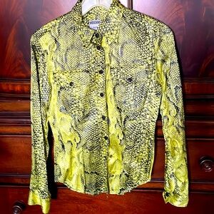 Vintage Moschino Jeans yellow and black button down shirt/blouse.